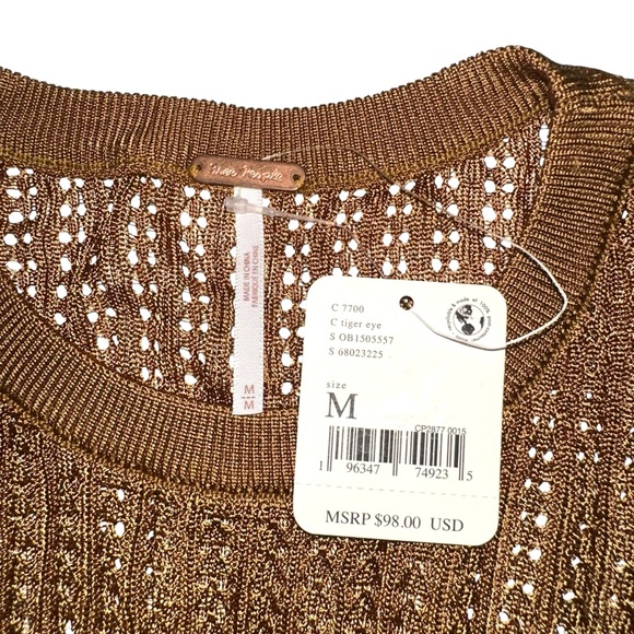 NWT Free People H2O Crew Open Knit Long Sleeve Pullover Top MEDIUM in Tiger Eye - Picture 6 of 9
